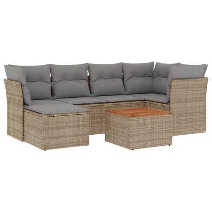 Salon de jardin avec coussins 7pcs mélange beige résine tressée