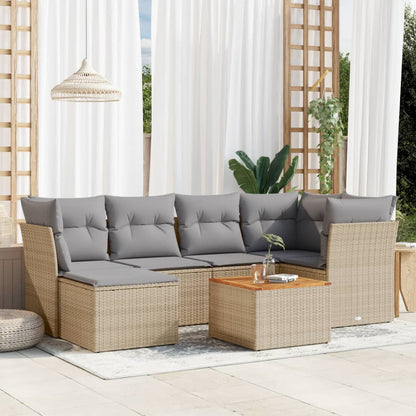 Salon de jardin avec coussins 7pcs mélange beige résine tressée