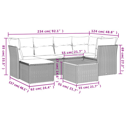 Salon de jardin avec coussins 7 pcs gris résine tressée