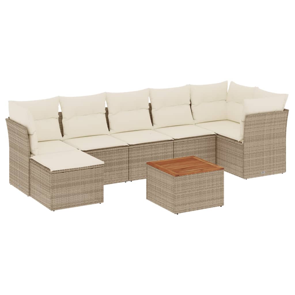 Salon de jardin avec coussins 8 pcs beige résine tressée