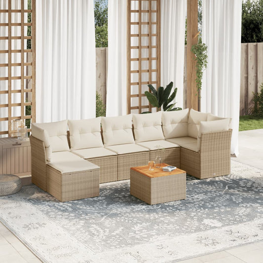 Salon de jardin avec coussins 8 pcs beige résine tressée