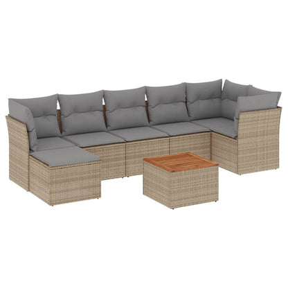 Salon de jardin avec coussins 8pcs mélange beige résine tressée