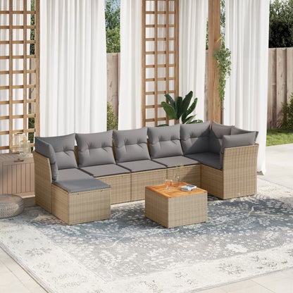 Salon de jardin avec coussins 8pcs mélange beige résine tressée