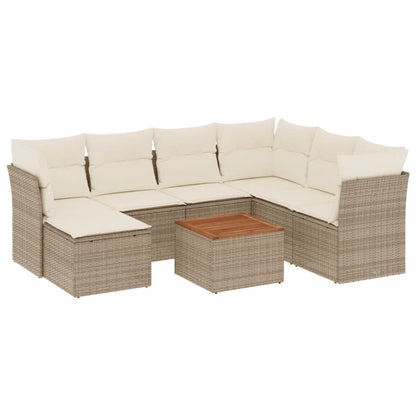 Salon de jardin avec coussins 8 pcs beige résine tressée