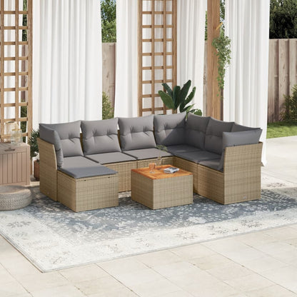 Salon de jardin avec coussins 8pcs mélange beige résine tressée