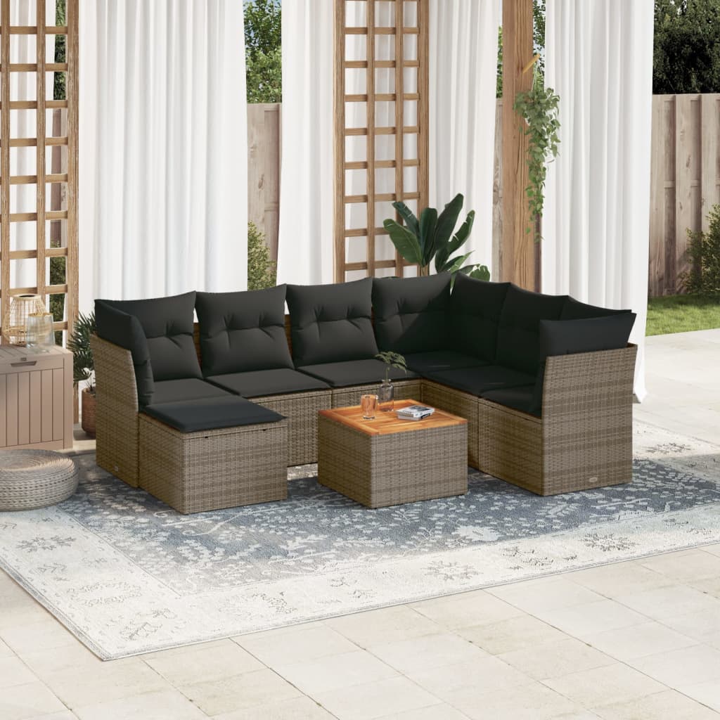 Salon de jardin 8 pcs avec coussins gris résine tressée