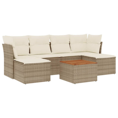 Salon de jardin avec coussins 7 pcs beige résine tressée