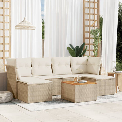 Salon de jardin avec coussins 7 pcs beige résine tressée