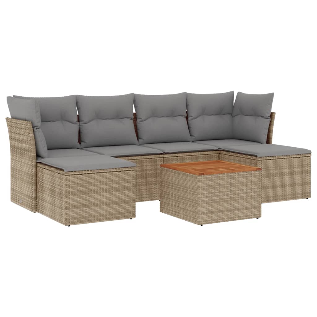 Salon de jardin avec coussins 7pcs mélange beige résine tressée