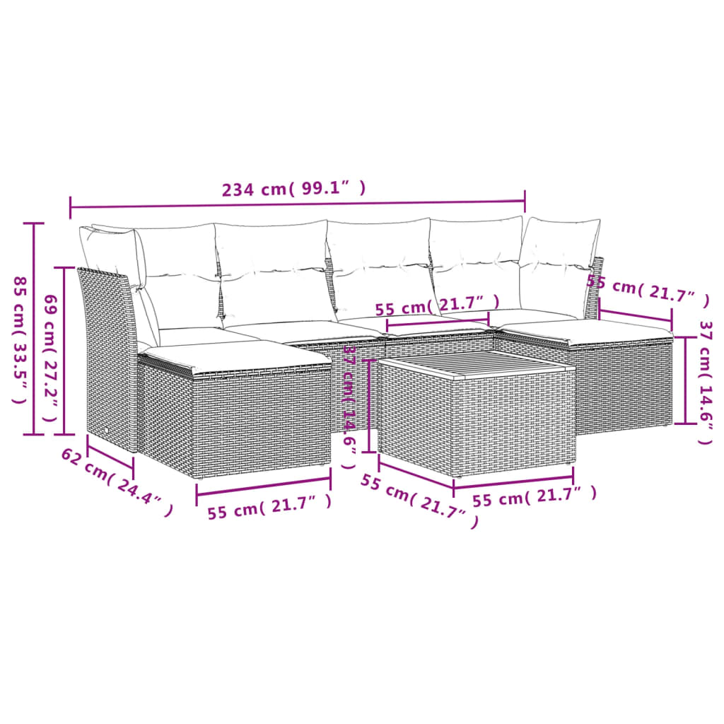 Salon de jardin avec coussins 7pcs mélange beige résine tressée