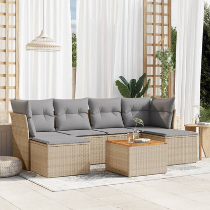 Salon de jardin avec coussins 7pcs mélange beige résine tressée