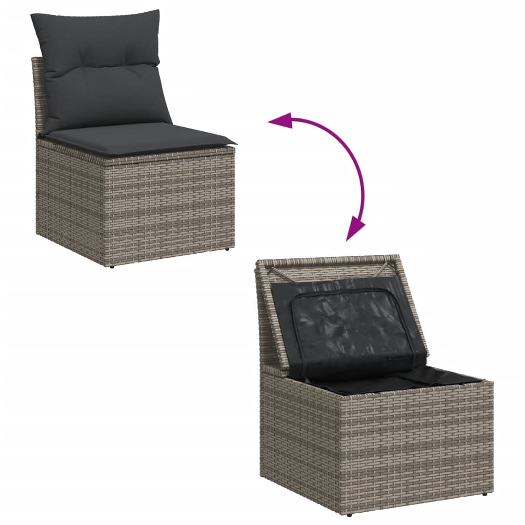 Salon de jardin avec coussins 7 pcs gris résine tressée