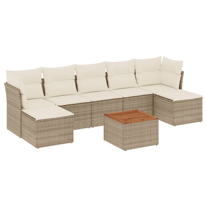 Salon de jardin avec coussins 8 pcs beige résine tressée