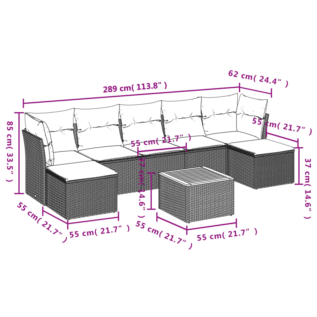 Salon de jardin avec coussins 8 pcs beige résine tressée