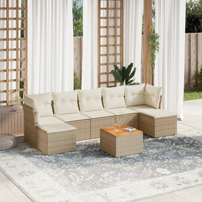 Salon de jardin avec coussins 8 pcs beige résine tressée