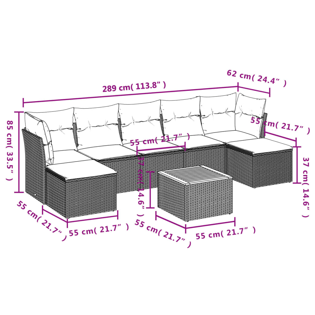 Salon de jardin avec coussins 8pcs mélange beige résine tressée