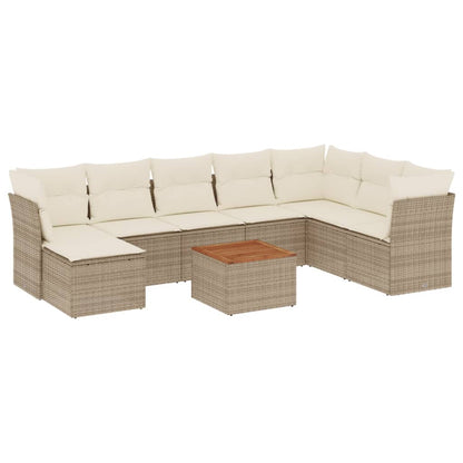 Salon de jardin avec coussins 9 pcs beige résine tressée