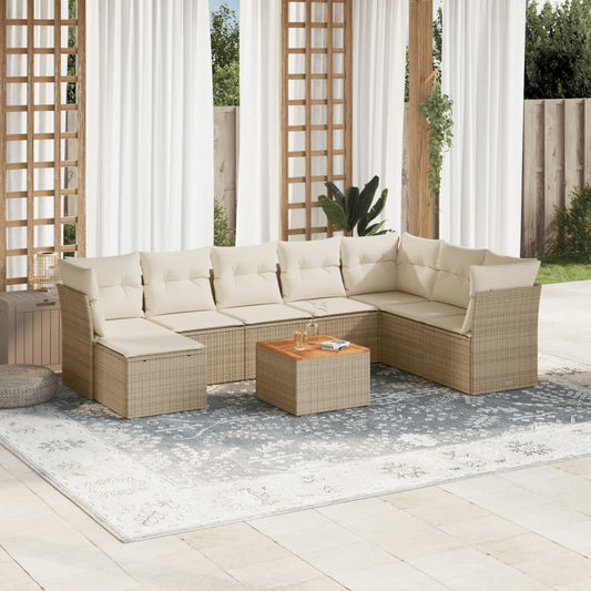 Salon de jardin avec coussins 9 pcs beige résine tressée