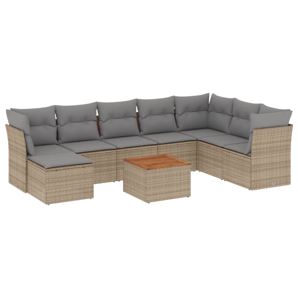 Salon de jardin avec coussins 9pcs mélange beige résine tressée