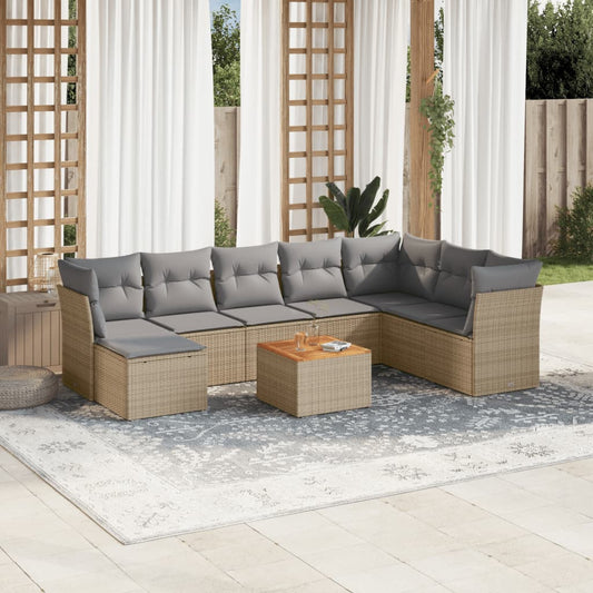 Salon de jardin avec coussins 9pcs mélange beige résine tressée