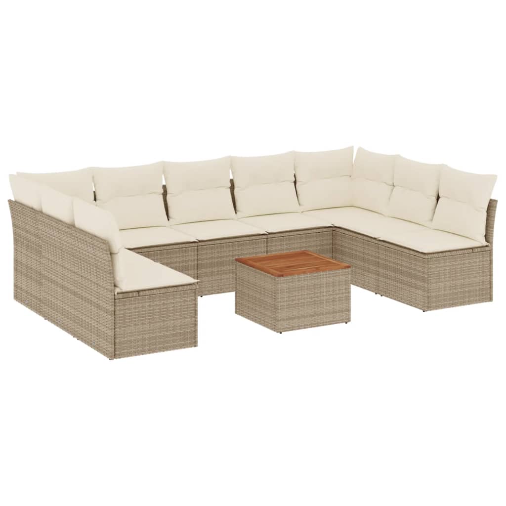 Salon de jardin avec coussins 10 pcs beige résine tressée