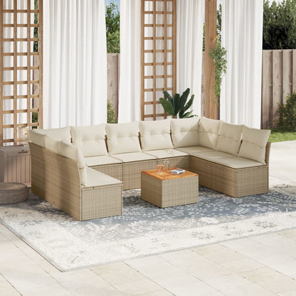 Salon de jardin avec coussins 10 pcs beige résine tressée