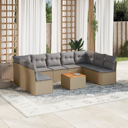 Salon de jardin et coussins 10 pcs mélange beige résine tressée