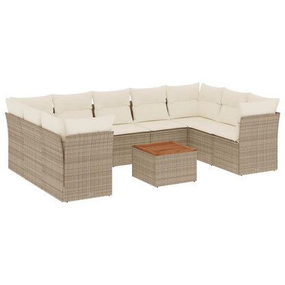 Salon de jardin avec coussins 10 pcs beige résine tressée