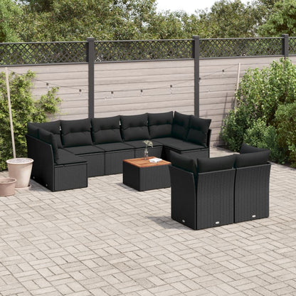 Salon de jardin 10 pcs avec coussins noir résine tressée