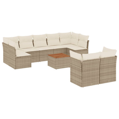 Salon de jardin avec coussins 10 pcs beige résine tressée