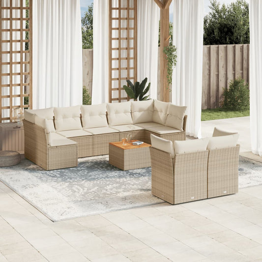 Salon de jardin avec coussins 10 pcs beige résine tressée