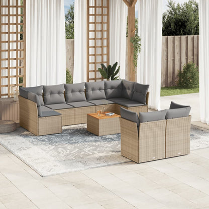 Salon de jardin et coussins 10 pcs mélange beige résine tressée