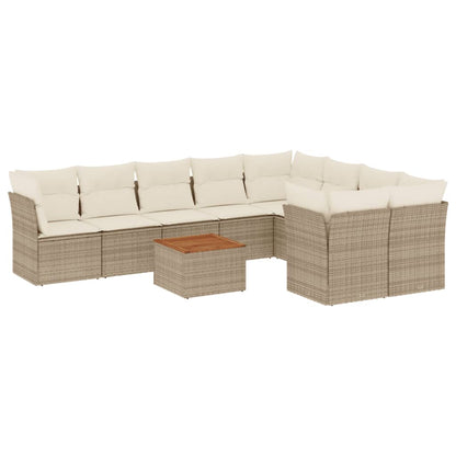 Salon de jardin avec coussins 10 pcs beige résine tressée