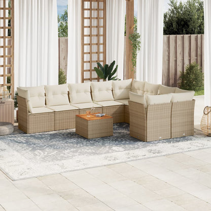 Salon de jardin avec coussins 10 pcs beige résine tressée