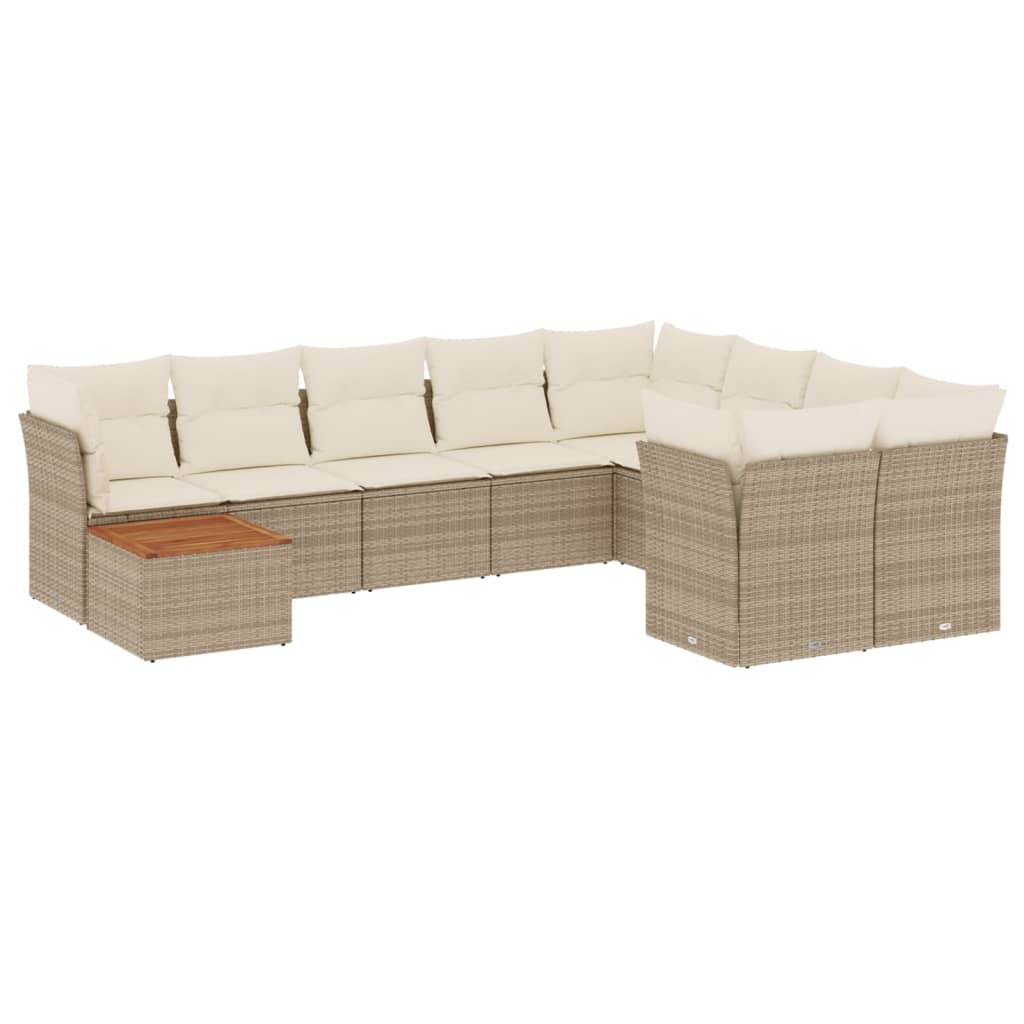 Salon de jardin avec coussins 10 pcs beige résine tressée