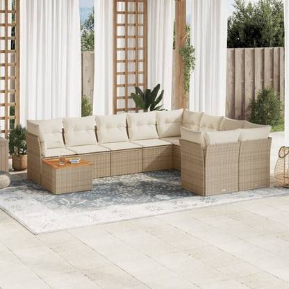 Salon de jardin avec coussins 10 pcs beige résine tressée