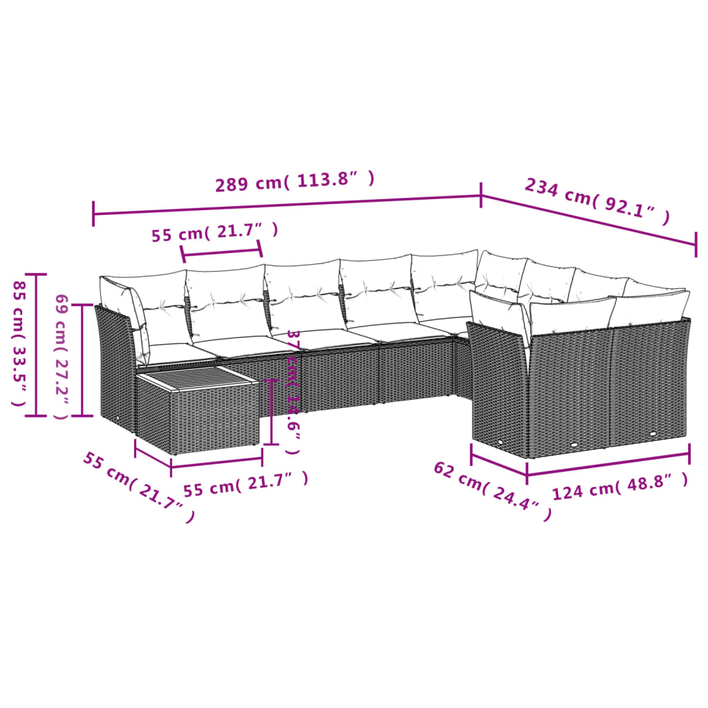 Salon de jardin et coussins 10 pcs mélange beige résine tressée