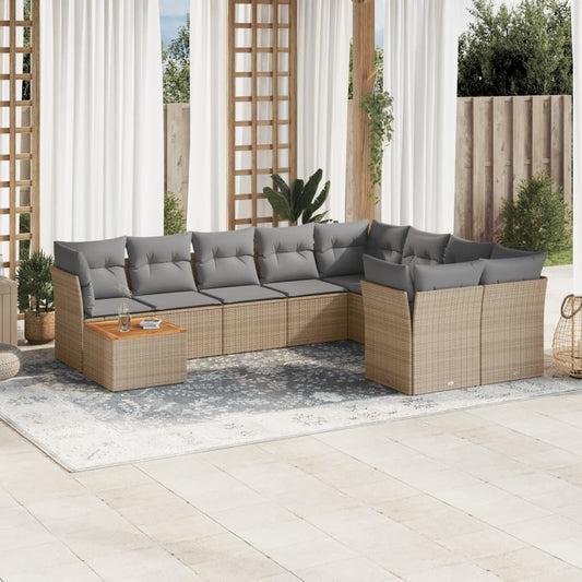 Salon de jardin et coussins 10 pcs mélange beige résine tressée