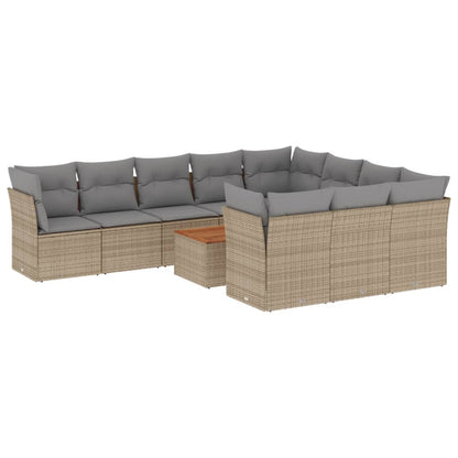 Salon de jardin et coussins 11 pcs mélange beige résine tressée