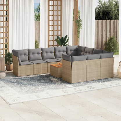 Salon de jardin et coussins 11 pcs mélange beige résine tressée