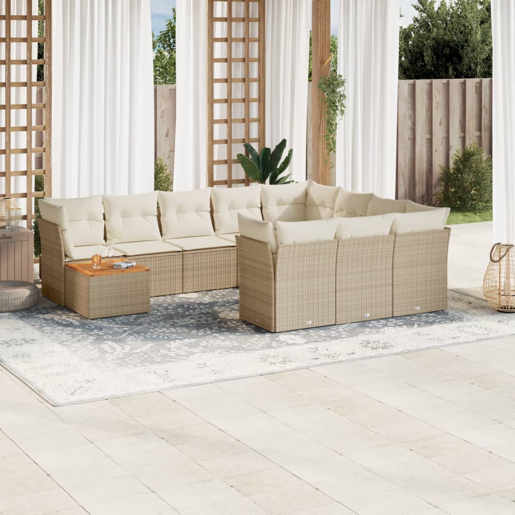 Salon de jardin 11 pcs avec coussins beige résine tressée