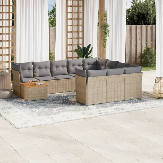 Salon de jardin et coussins 11 pcs mélange beige résine tressée