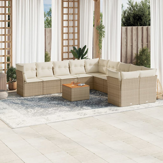 Salon de jardin 11 pcs avec coussins beige résine tressée