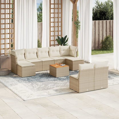 Salon de jardin avec coussins 10 pcs beige résine tressée