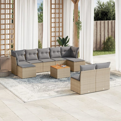 Salon de jardin et coussins 10 pcs mélange beige résine tressée