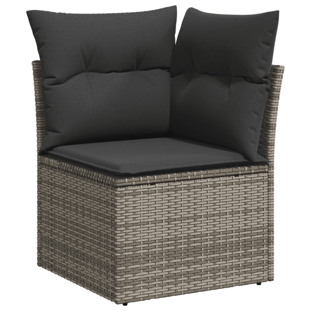 Salon de jardin avec coussins 10 pcs gris résine tressée