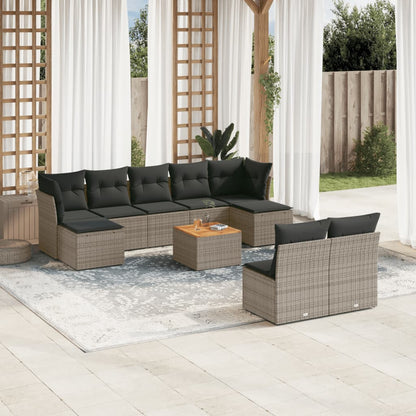 Salon de jardin avec coussins 10 pcs gris résine tressée