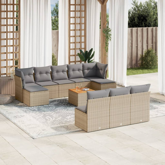 Salon de jardin et coussins 11 pcs mélange beige résine tressée