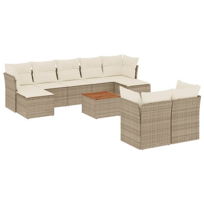 Salon de jardin avec coussins 10 pcs beige résine tressée