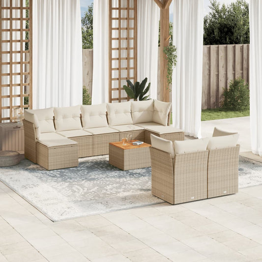 Salon de jardin avec coussins 10 pcs beige résine tressée